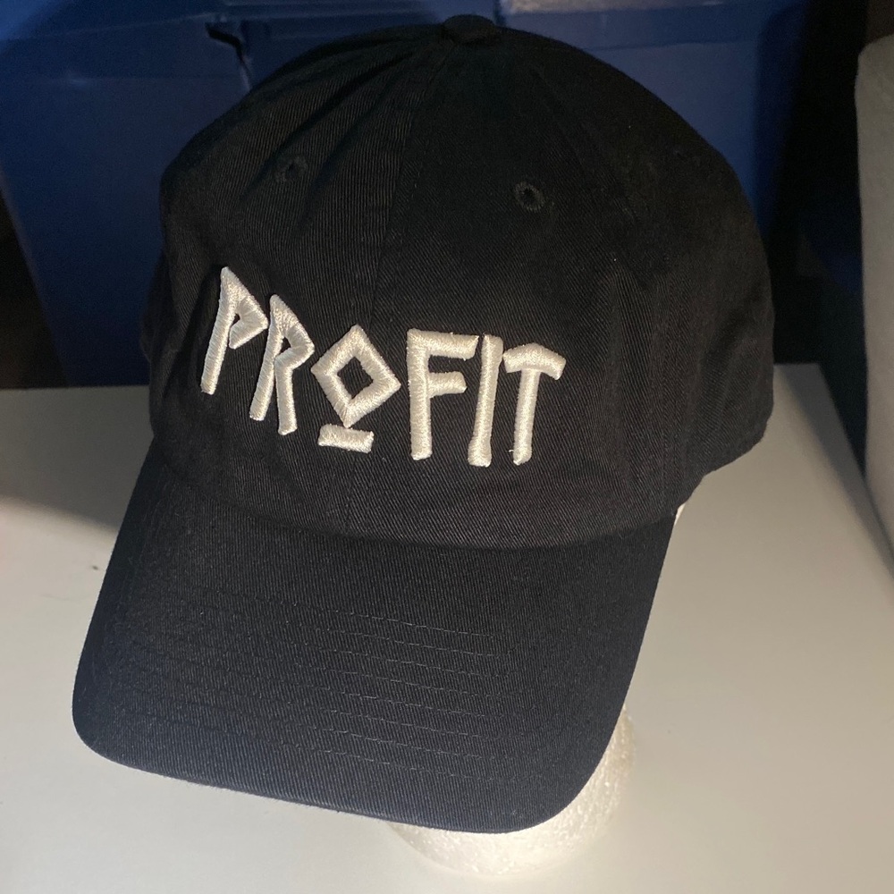 KBETHOS Profit Black Hat with White Embroidery Men’s Adjustable OSFA